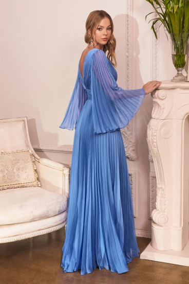 Cinderella Divine Pleated Chiffon Long Sleeve Gown 