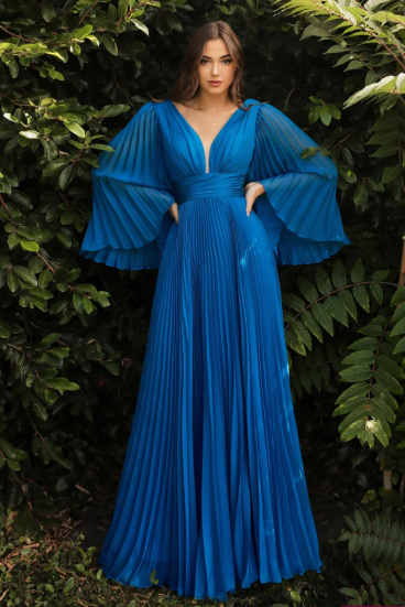Cinderella Divine Pleated Chiffon Long Sleeve Gown 