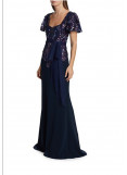 Badgley Mischka beaded lace flutter-sleeve gown