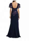 Badgley Mischka beaded lace flutter-sleeve gown