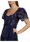 Badgley Mischka beaded lace flutter-sleeve gown