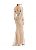 Betsy & Adam Drape Back Cape Sleeveless Metallic Crinkle Mermaid Gown 