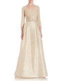 Teri Jon 3/4 sleeve jacquard ball evening gown