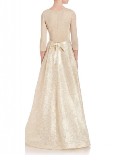Teri Jon 3/4 sleeve jacquard ball evening gown