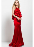 Jovani ruffled halter sheath dress