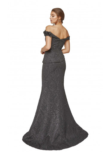 Posh off-the-shoulder evening gown with peplum by Terani