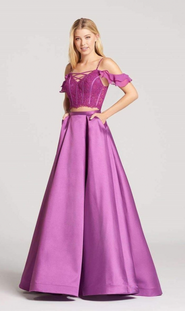 Sleeveless corset-style formal with lace-up detail by Ellie Wilde