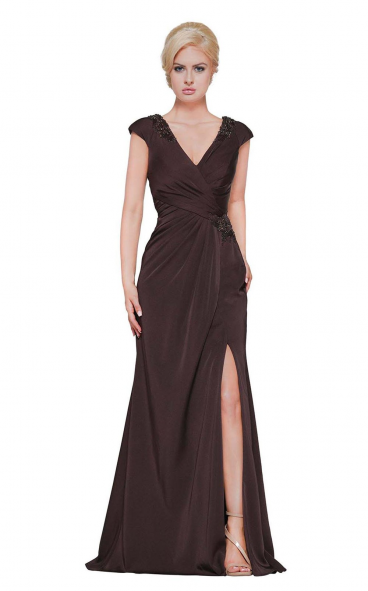 Ruched and Tonal Shimmer Evening Gown by Marsoni Make