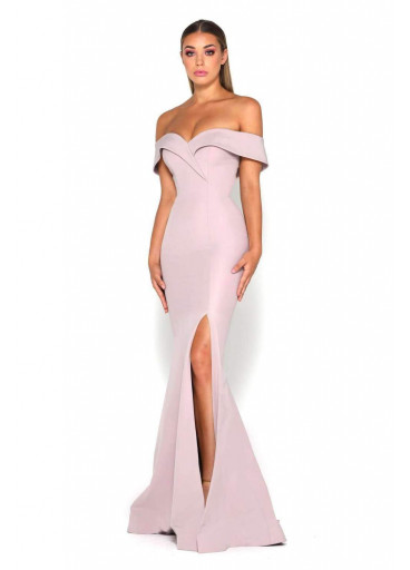 Fold-over off-the-shoulder formal with split by Portia and Scarlett