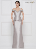 Rina di Montella Mikado gown with peplum and beaded off the shoulders and neckline 
