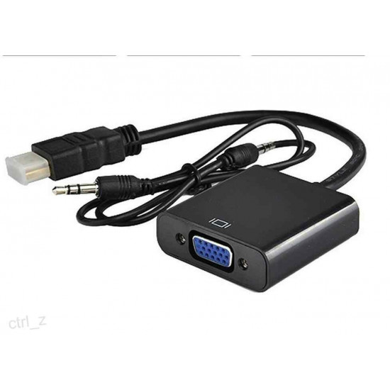 محول من منفذ HDMI من VGA مع كابل صوت أسود