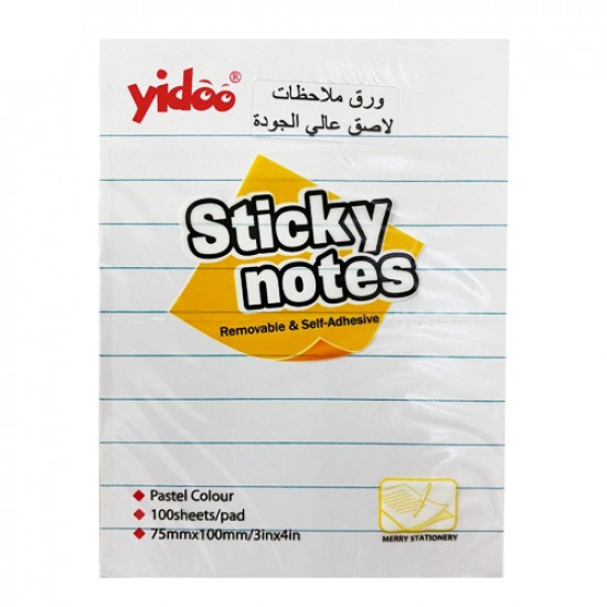 ورق ملاحظات لاصق ابيض مسطر 75x100 ملم 