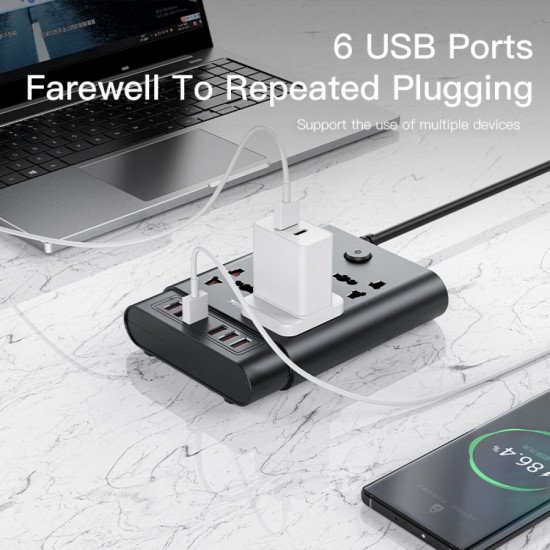 POWER SOCKET - توصيلة ب 6 مخارج شحن من yesido-MC08