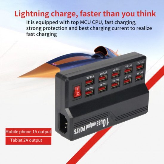 Plugadget الذكية 10 منافذ USB شاحن سريع عالمي محول الطاقة محول شاحن USB
