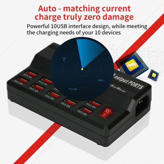 Plugadget الذكية 10 منافذ USB شاحن سريع عالمي محول الطاقة محول شاحن USB
