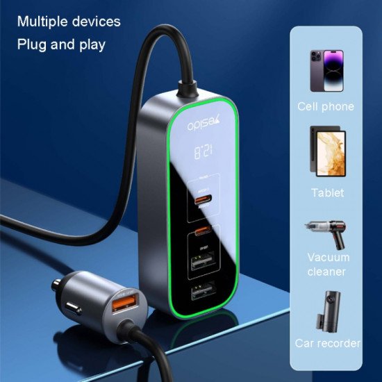 Yesido Y53 QC3.0 شاحن سيارة 97 واط خمسة منافذ شحن سريع