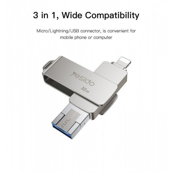 FLASH DRIVE - ذاكرة بيانات 3في 1 (64 جيجابايت) من Yesido -FL11 FLASH DRIVE - ذاكرة بيانات 3في 1 (64 جيجابايت) من Yesido -FL11