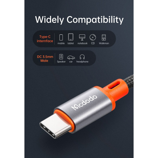 Mcdodo Kabel Type C to Aux Jack 3.5mm Male Audio HiFi 1.8m