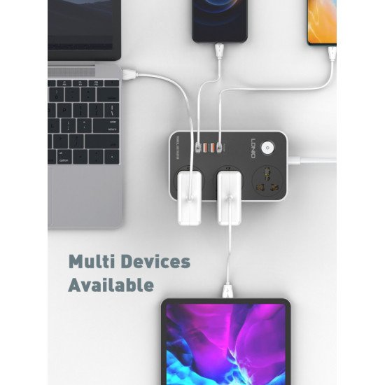 توصيلة 2 متر 3 منافذ USB و منفذ USB-C بخاصية الشحن السريع من LDNIO 