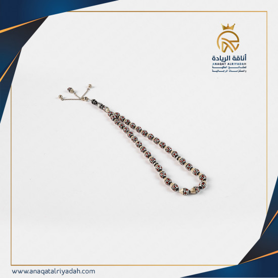 سبحة خشب يسر مطعم بالفضة مع مرجان