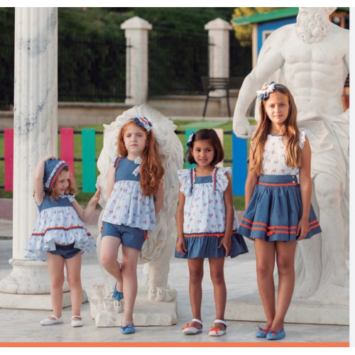 7027 بدلة اسباني قميص فضفاض وشورت ازرق 7027 بدلة اسباني قميص فضفاض وشورت ازرق