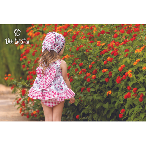 15111 طقم بناتي مورد  فستان وكلوت فقط 