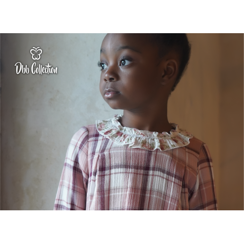  17118 فستان اسباني  كاروهات وردي