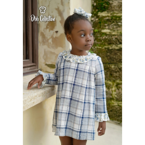  17118 فستان اسباني  كاروهات ازرق