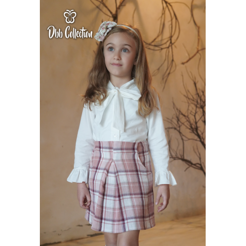  17106 بدلة بناتي قميص ابيض وتنورm