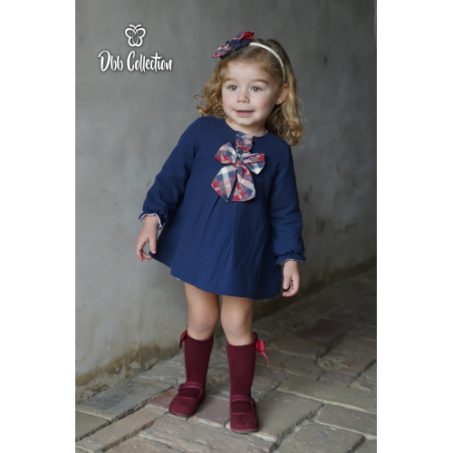 17004  طقم بناتي فستان كحلي مع كلوت 