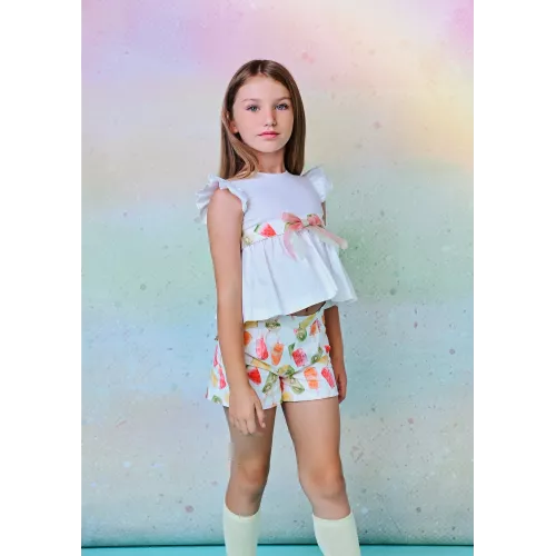 بدلة بناتي قميص وشورت بطبعة فواكة الصيف 23434