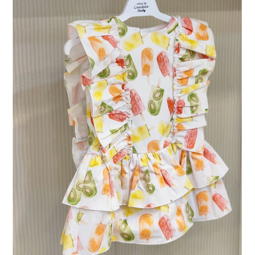 فستان اسباني بطبعة فواكة الصيف 23436