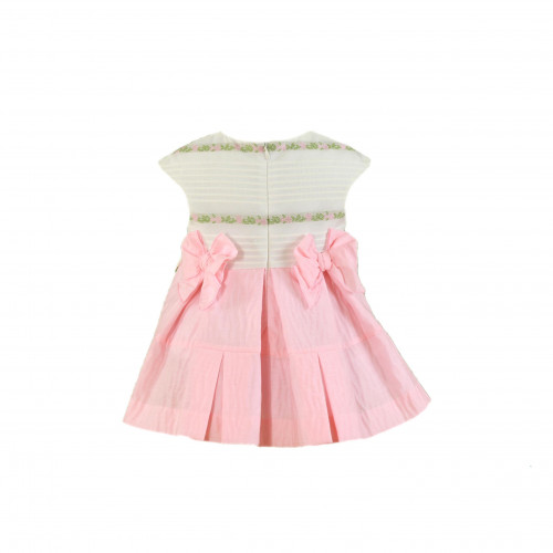 350135V  فستان اسباني وردي بفيونكات خلفية