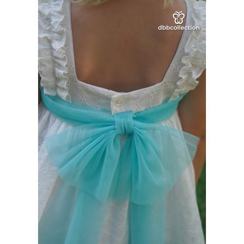 18702 فستان اسباني أبيض بالتل بدون اكمام