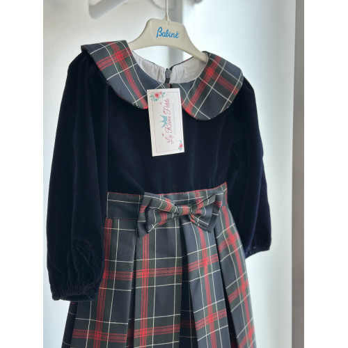 فستان كاروهات مع مخمل كحلي240012 