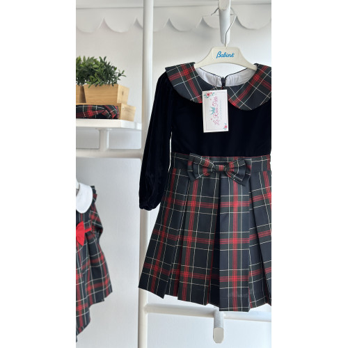 فستان كاروهات مع مخمل كحلي240012 