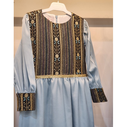 240153 جلابية شعبية  سماوي مطرزة 