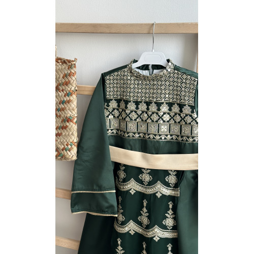 240342 جلابية شعبية أخضر مع شيفون مطرز 