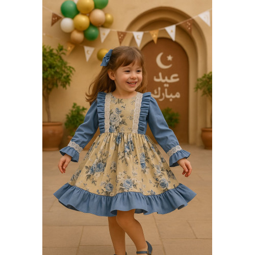  فستان مورد بأكمام طويله مزين بالدانتيل 240406