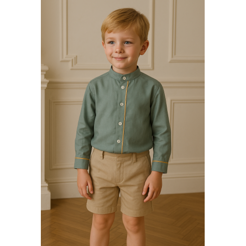 بدلة ولادي قميص بأكمام طويلة وشورت بيج240408 بدلة ولادي قميص بأكمام طويلة وشورت بيج240408