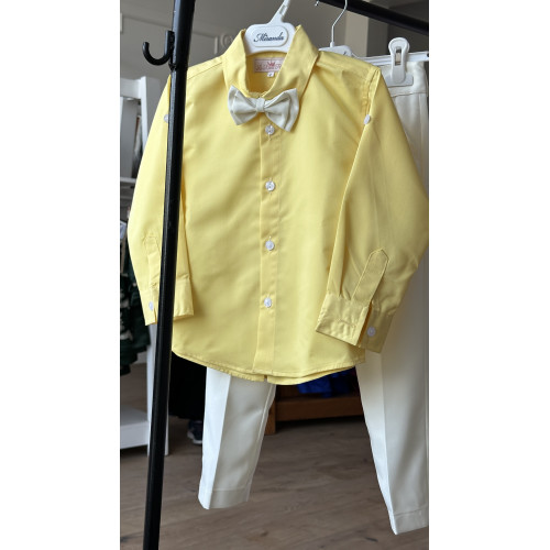 بدلة ولادي قميص أصفر وبنطلون سكري 240383 من ٣ قطع