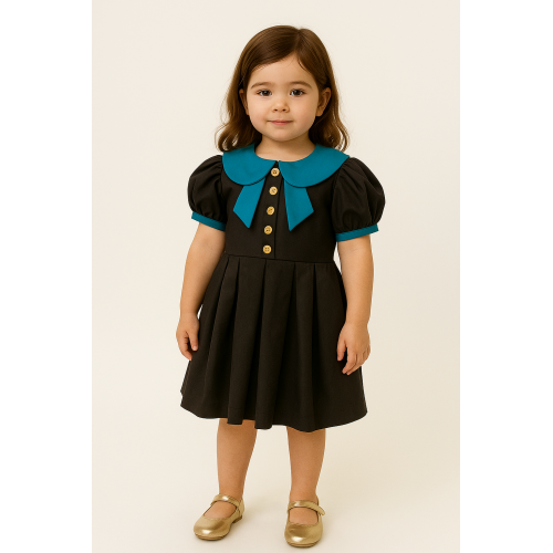 240500 فستان أسود بباقة تركواز 240500 فستان أسود بباقة تركواز