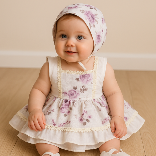 240417فستان  مورد للصغيرات مع قبعة 