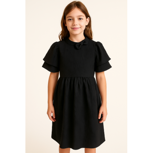 فستان أسود مطرز جاكار صيفي بارد 240419 فستان أسود مطرز جاكار صيفي بارد 240419