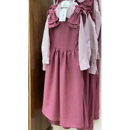 مريول مدرسي وردي قطعتين مريول مع قميص مقلم  144707