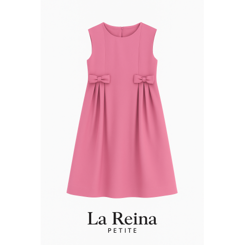 مريول مدرسي وردي قطعتين مريول وردي بفيونكات مع قميص مطرز  أبيض  240421