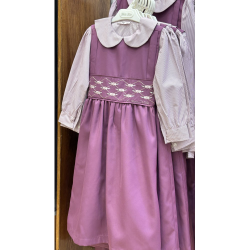 مريول مدرسي بنفسج قطعتين مريول بحزام مطرز مع قميص مقلم 144712 مريول مدرسي بنفسج قطعتين مريول بحزام مطرز مع قميص مقلم 144712