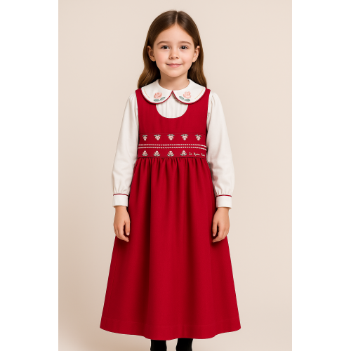 مريول مدرسي فوشي مطرز مع قميص مطرز 144723