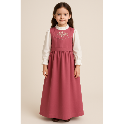 مريول مدرسي وردي مطرز متصل 144730 مريول مدرسي وردي مطرز متصل 144730