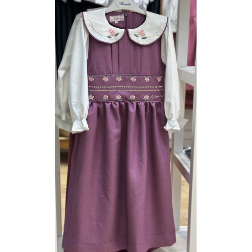 مريول مدرسي بنفسجي متصل مطرز الحزام والياقة 144731 مريول مدرسي بنفسجي متصل مطرز الحزام والياقة 144731